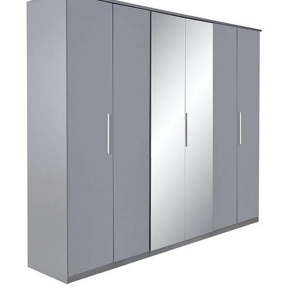 BOXED PRAGUE GREY GLOSS 6 DOOR MIRRORED WARDROBE - FSC® CERTIFIED (5 BOXES) RRP £599