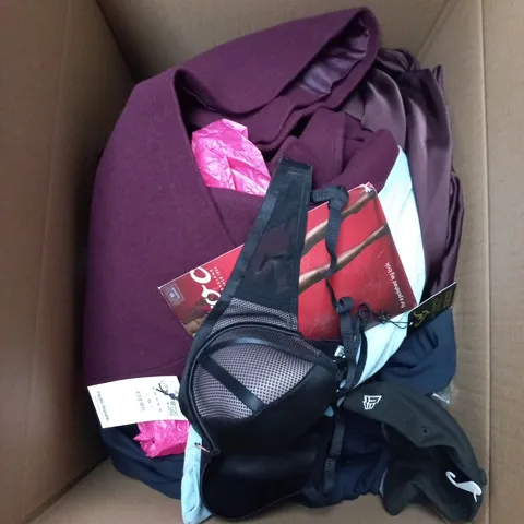 LARGE BOX OF APPROXIMATELY 25 ASSORTED CLOTHING ITEMS IN VARIOUS COLOURS, STYLES AND SIZES - COLLECTION ONLY