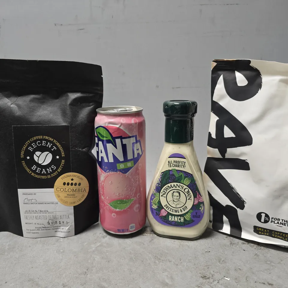 APPROXIMATELY 12 ASSORTED FOOD & DRINK ITEMS TO INCLUDE - FANTA , RANCH , RAVE TANZANIA MBILI TWIGA ETC