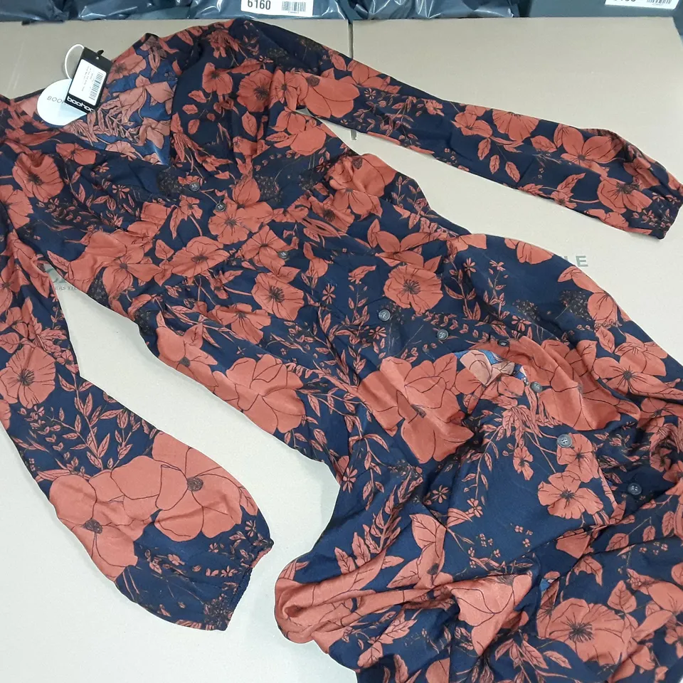 BOOHOO TALL FLORAL PRINT BUTTON THROUGH PLUNGE MAXI DRESS - 12