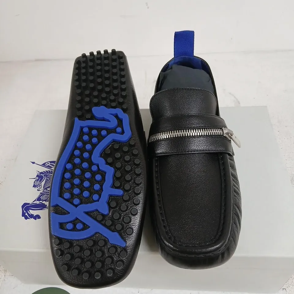 BURBERRY MEN'S LEATHER SLIP-ON LOAFERS – BLACK, UK 8 (EU 42)