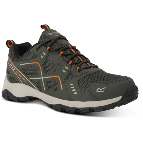 BRAND NEW BOXED REGATTA MEN'S VENDEAVOUR WATERPROOF WALKING SHOES DARK KHAKI/BLAZE ORANGE SIZE 10