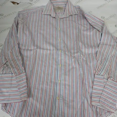 HAWES & CURTIS ST JAMES SLIM FIT STRIPED SHIRT IN WHITE/BLUE/RED - 15/33