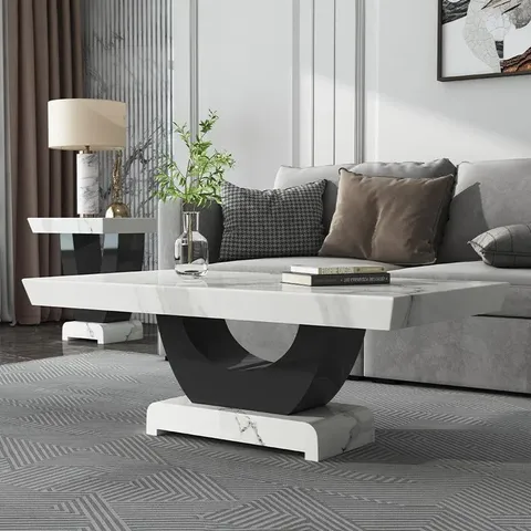 PACKAGED MADRID WHITE FAUX MARBLE  COFFEE TABLE (3 BOXES)