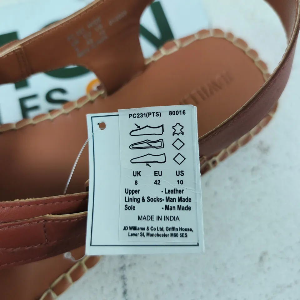 JD WILLIAMS WOMEN'S LEATHER ESPADRILLE SANDALS – UK 8 (EU 42) – BROWN