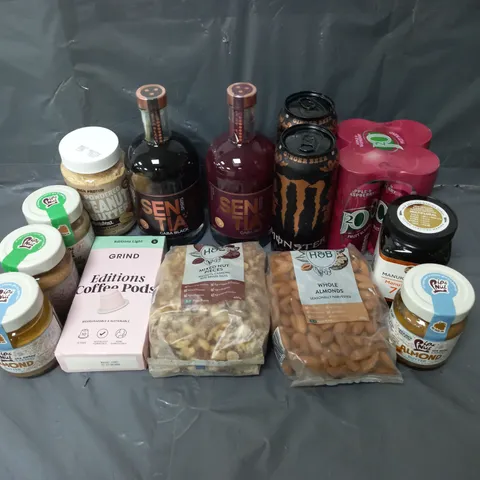 APPROXIMATELY 10 ASSORTED FOOD & DRINK ITEMS TO INCLUDE -  PIP & NUT ALMOND BUTTER - SENTIA GABA RED SPIRIT - H&B WHOLE ALMONDS - ETC - COLLECTION ONLY