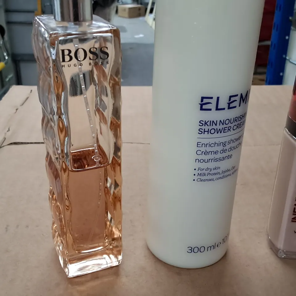 7 ASSORTED ITEMS TO INCLUDE: ELEMIS SHOWER CREAM, MAX FACTOR PRIMER, BOSS FRAGRANCE ETC