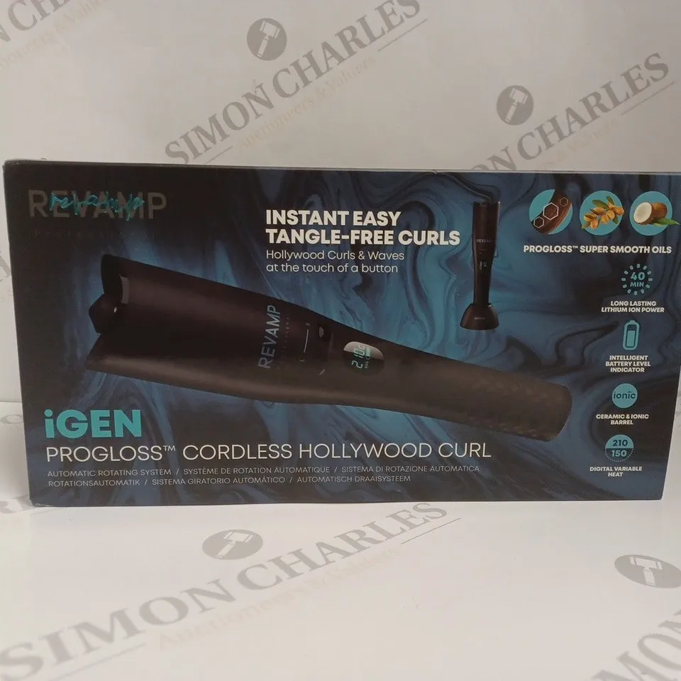 BOXED REVAMP IGEN LIBERATE PROGLOSS CORDLESS HOLLYWOOD CURL AUTOMATIC ROTATING CURLER  RRP £149.99