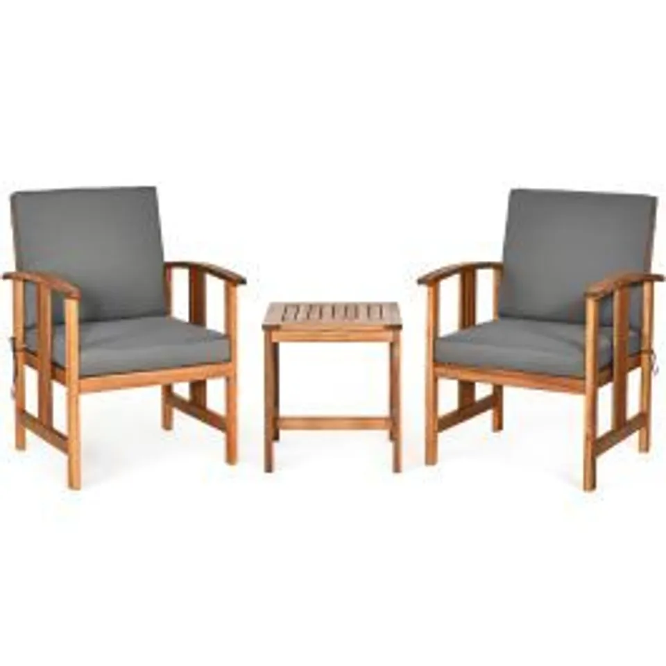 BOXED COSTWAY 3-PIECE OUTDOOR ACACIA SOFA SET SECTIONAL CONVERSATION FURNITURE WITH CUSHIONS