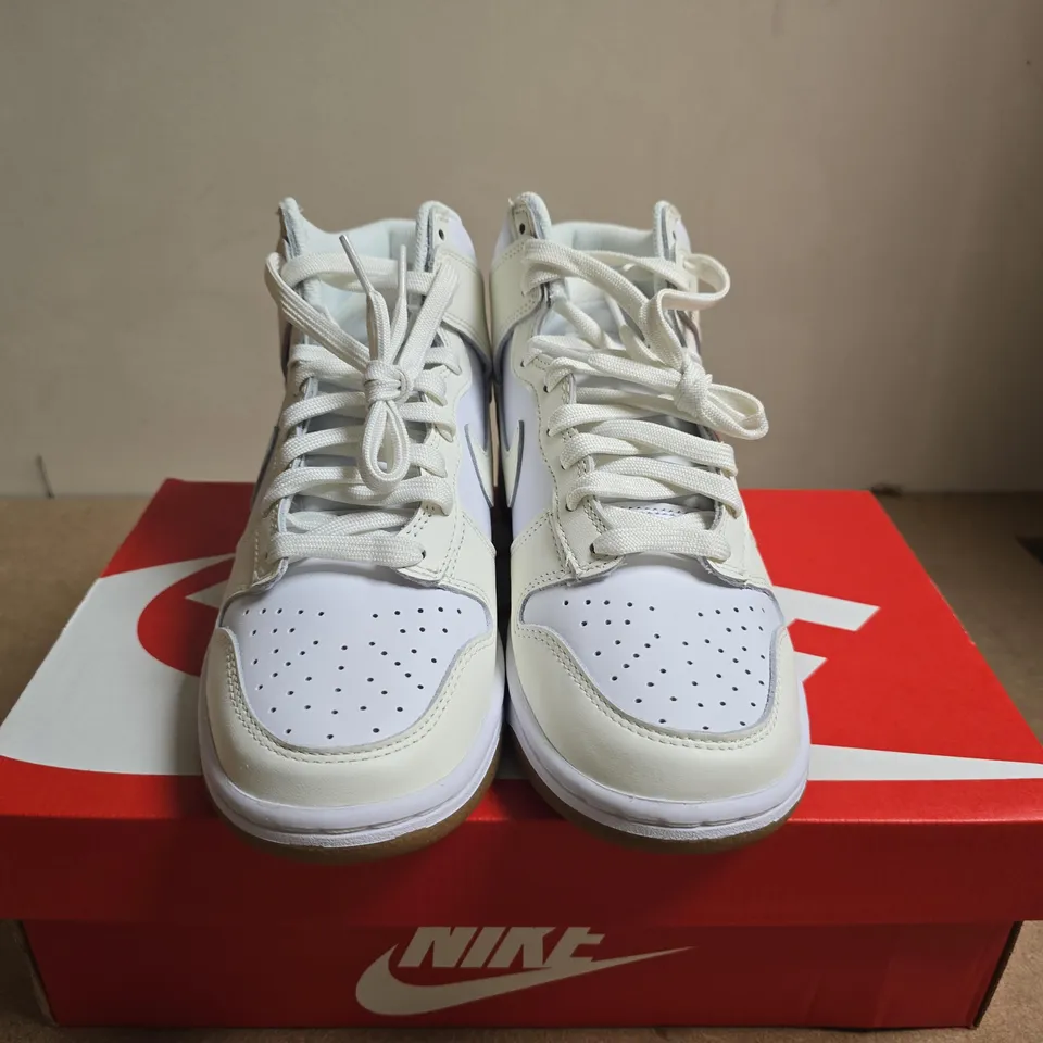 BOXED PAIR OF NIKE DUNK HIGH WHITE/CREAM SNEAKERS - UK SIZE 4.5