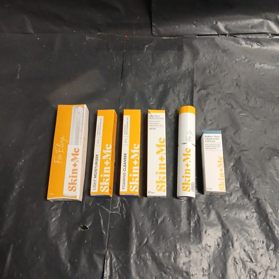 SKIN + ME LOT OF 6 ASSORTED SKINCARE PRODUCTS TO INCLUDE - FOAMING CLEANSER - LIGHT MOISTURISER - CALMING AZELAIC ACID SERUM - ETC
