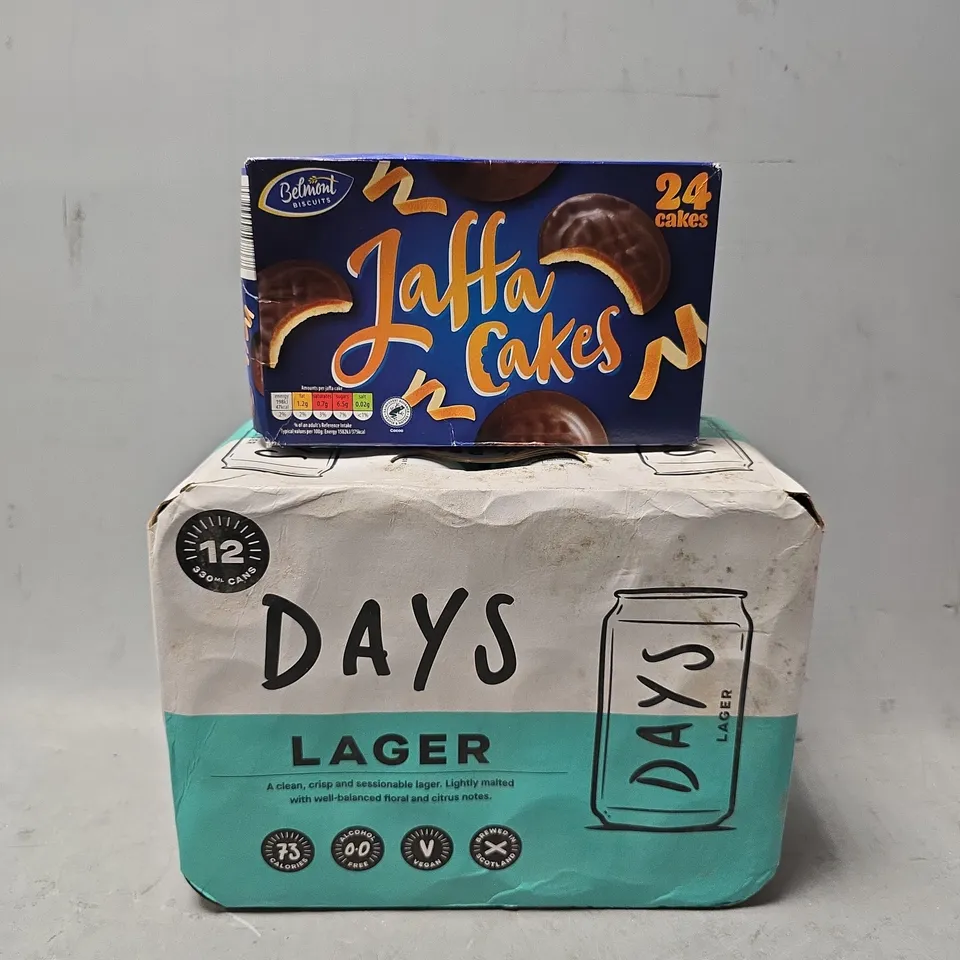 APPROXIMATELY 11 ASSORTED FOOD & DRINK ITEMS TO INCLUDE - JAFFA CAKES & DAYS LAGER
