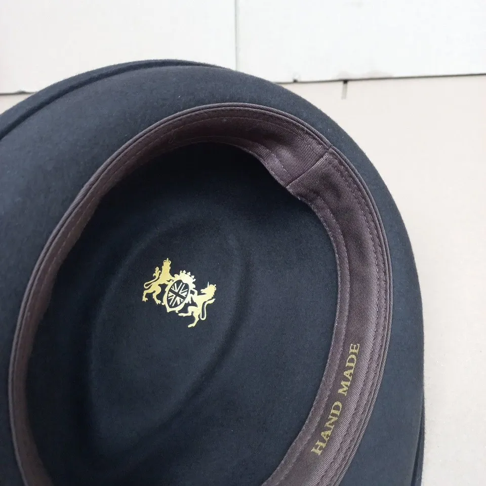 HANDMADE WOOL FEDORA HAT WITH BROWN GROSGRAIN HATBAND