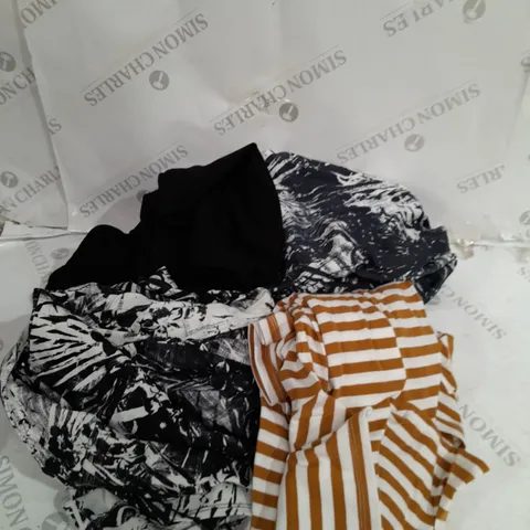 LARGE BOX OF ASSORTED CLOTHING ITEMS ALL IN DIFFRENT COLOURS AND SIZES