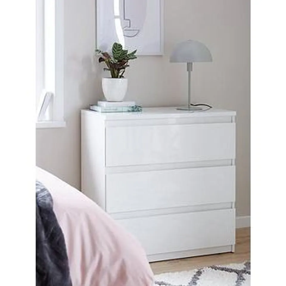 LAYTON GLOSS 3 DRAWER CHEST - WHITE - FSC® CERTIFIED RRP £139