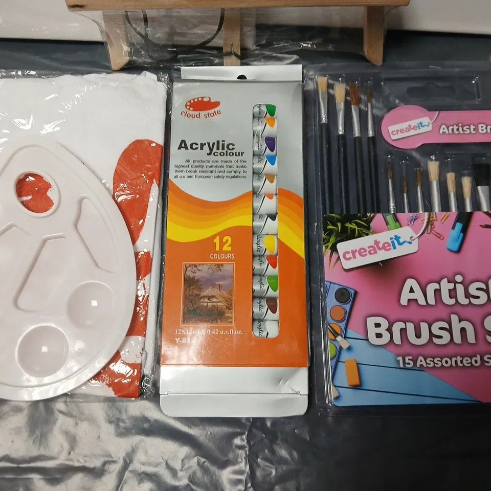 7-PIECE ART SET TO INCLUDE CANVAS, OIL PAINTS AND EASEL