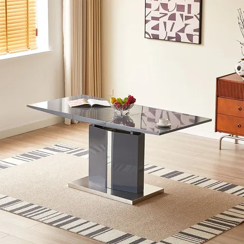 BOXED BELMONTE EXTENDABLE DINING TABLE SMALL IN STRADA GREY GLOSS (3 BOXES)