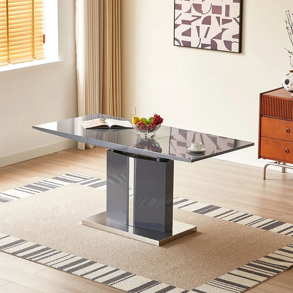 BOXED BELMONTE EXTENDABLE DINING TABLE SMALL IN STRADA GREY GLOSS (3 BOXES)
