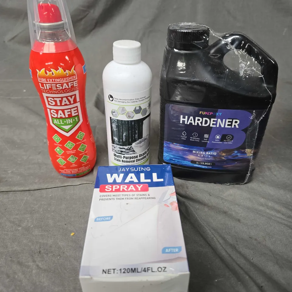APPROXIMATELY 15 ASSORTED HOUSEHOLD ITEMS TO INCLUDE WALL SPRAY, STAIN REMOVER, HARDENER ETC
