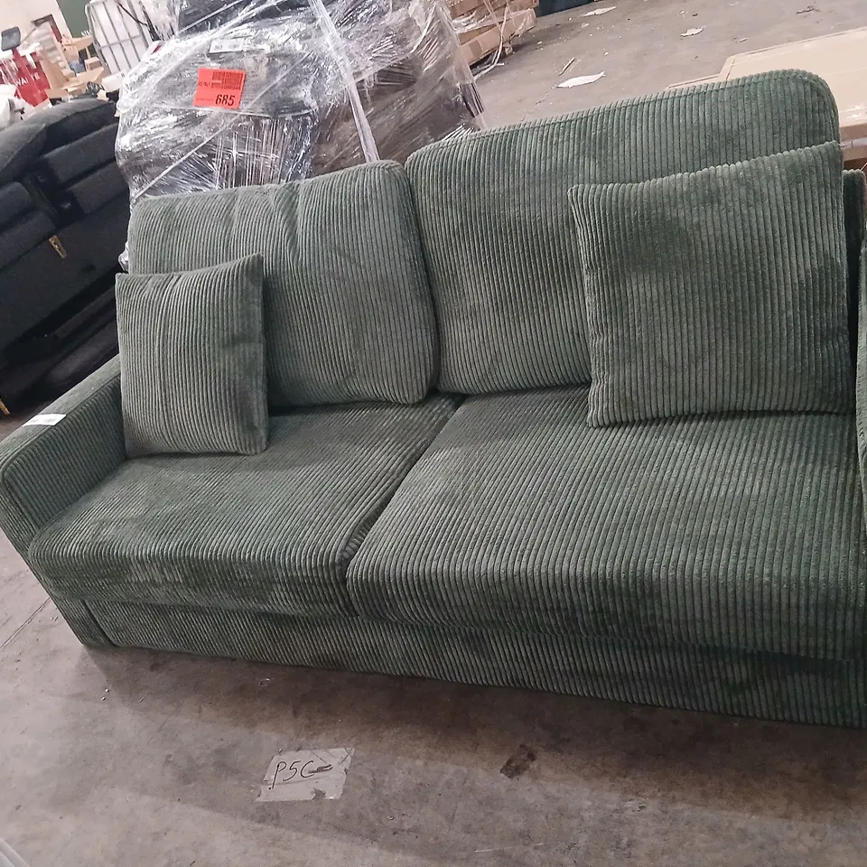 DESIGNER GREEN CORDUROY FABRIC TWO SEATER SOFA