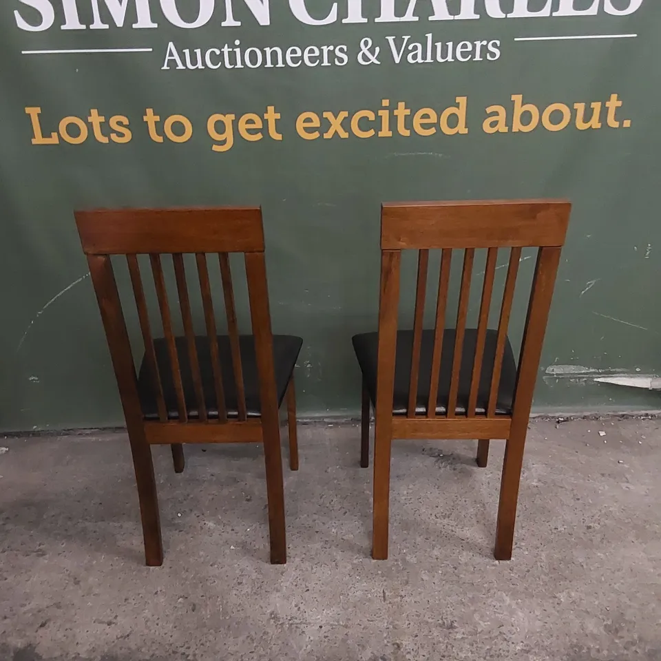 SET OF 2 OXFORD DARK WOOD DINING CHAIRS WITH BROWN SEAT PADS 