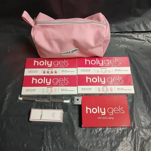 HOLYGELS UV LED LAMP NAIL KIT WITH GEL NAIL STRIPS & PINK POUCH