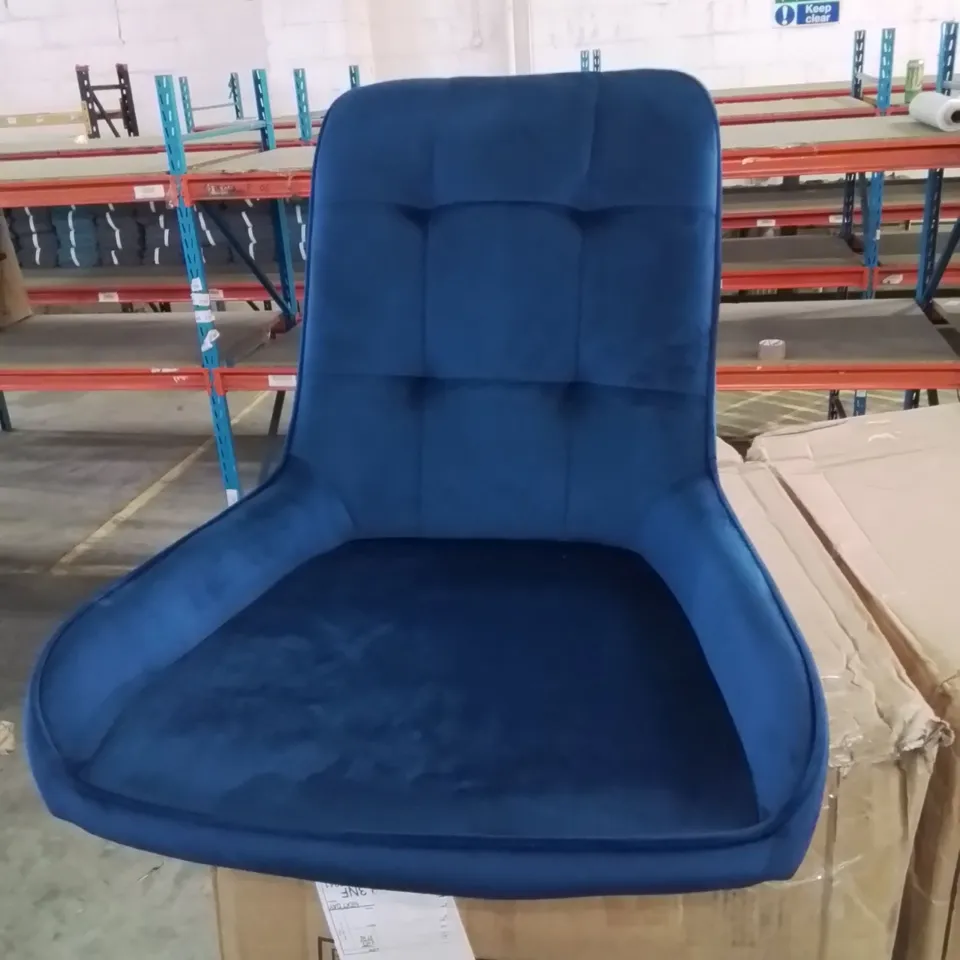 BOXED MCCASLIN SET OF TWO BLUE VELVET DINING CHAIRS