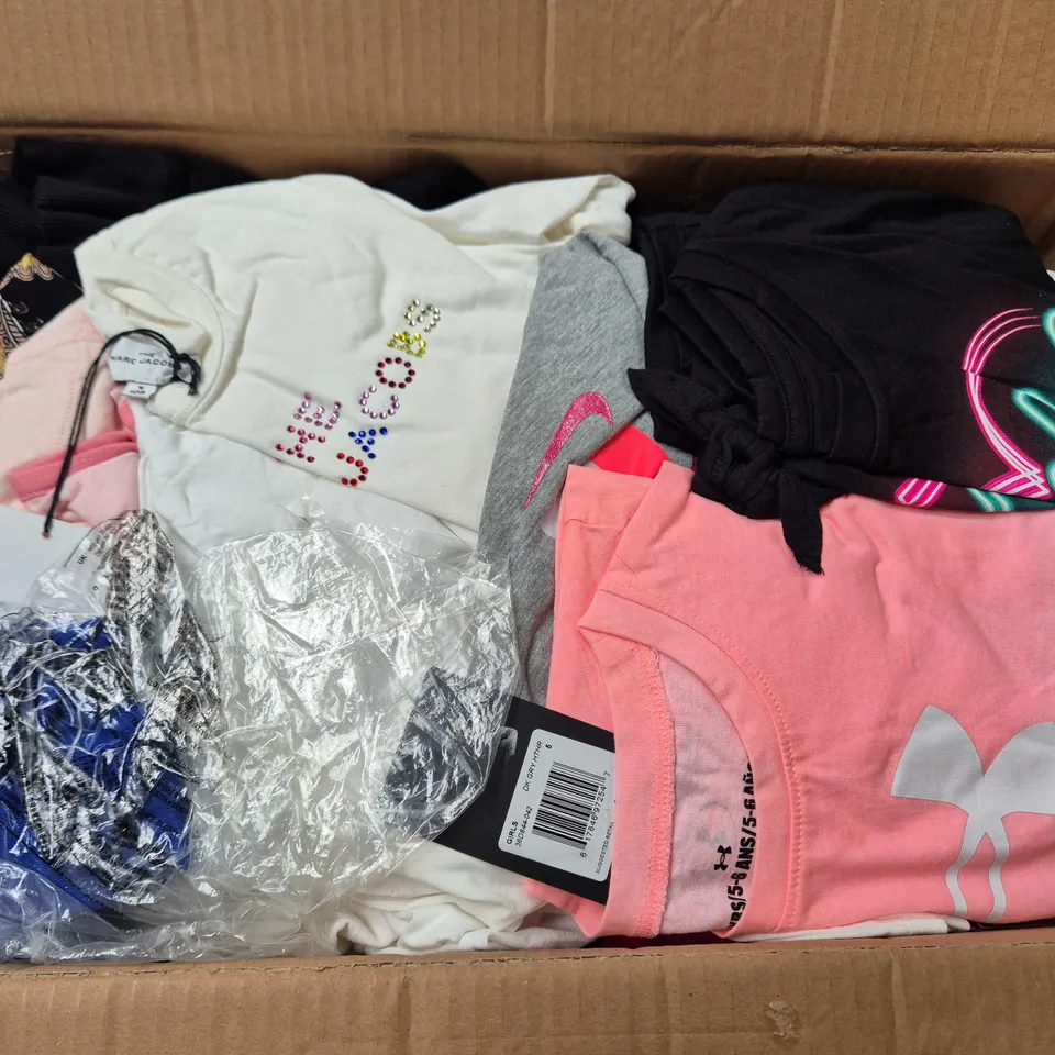 APPROXIMATELY 90 ASSORTED GIRLS CLOTHING ITEMS IN VARIOUS SIZES, STYLES & COLOURS TO INCLUDE BRANDS SUCH AS MARC JACOBS, BARBOUR, UNDER ARMOUR, ETC - COLLECTION ONLY