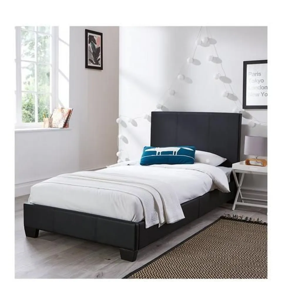 BOXED ELLIS FAUX LEATHER SINGLE BEDFRAME - BLACK (COLLECTION ONLY) RRP £109