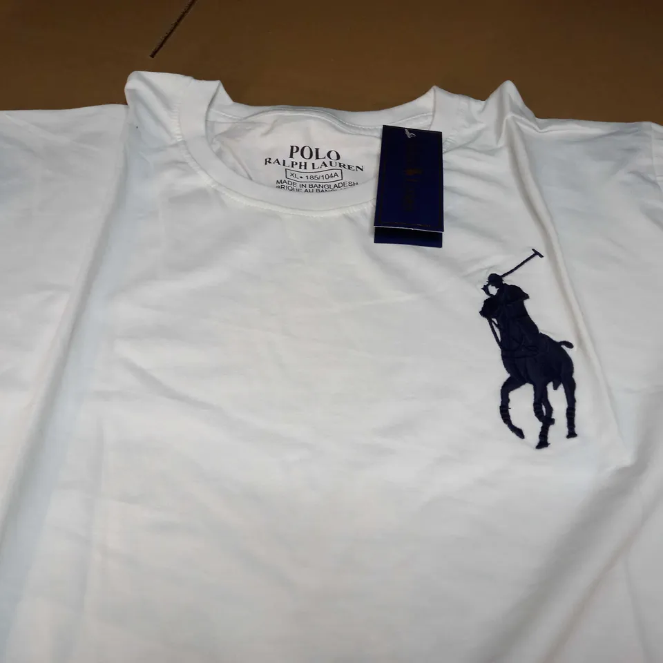 POLO RALPH LAUREN EMBROIDED LOGO T-SHIRT ON WHITE - XL