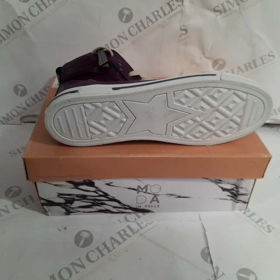 BOXED MODA FEROZI PURPLE LEATHER TRAINERS SIZE 7