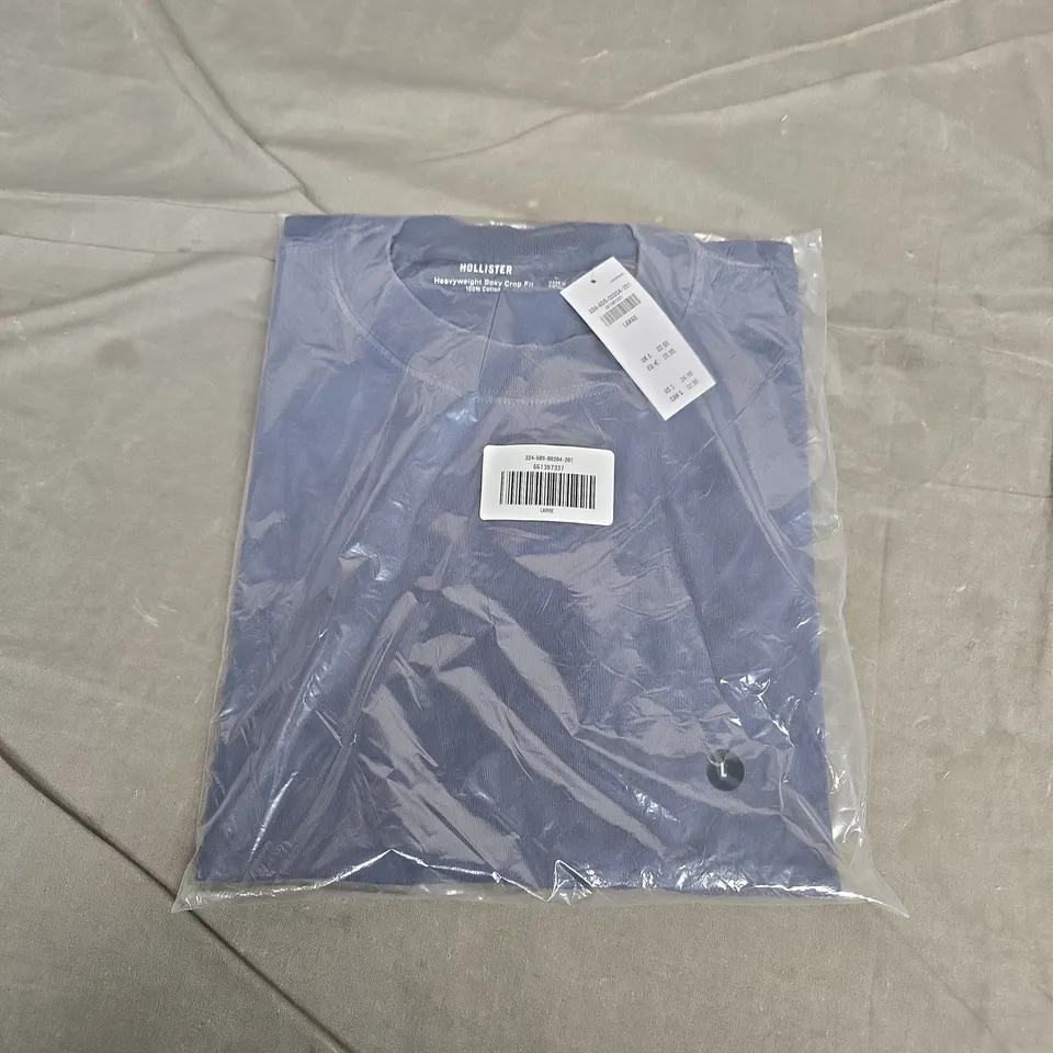 BAGGED HOLLISTER HEAVYWEIGHT BOXY CROP FIT T-SHIRT – NAVY, 100% COTTON, LARGE (SEALED)