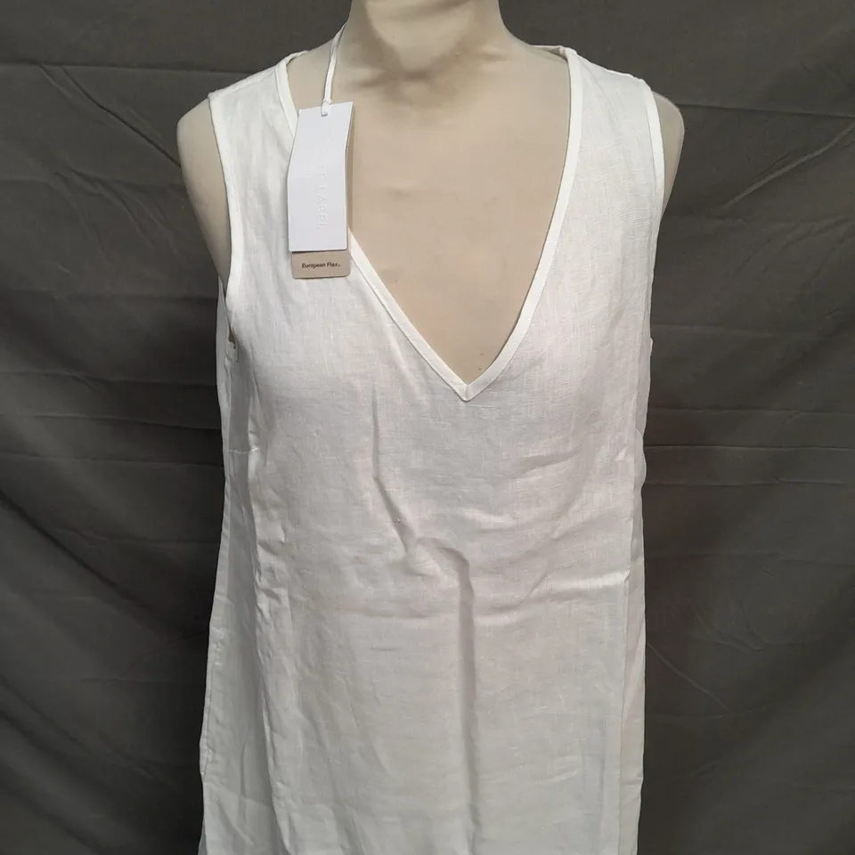 WHITE LABEL LINEN CURVED HEM MIDI DRESS - SIZE 10