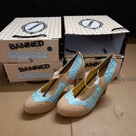 LOT OF 4 BOXED PAIRS OF BANNED HEELED SHOES IN VARIOUS SIZES