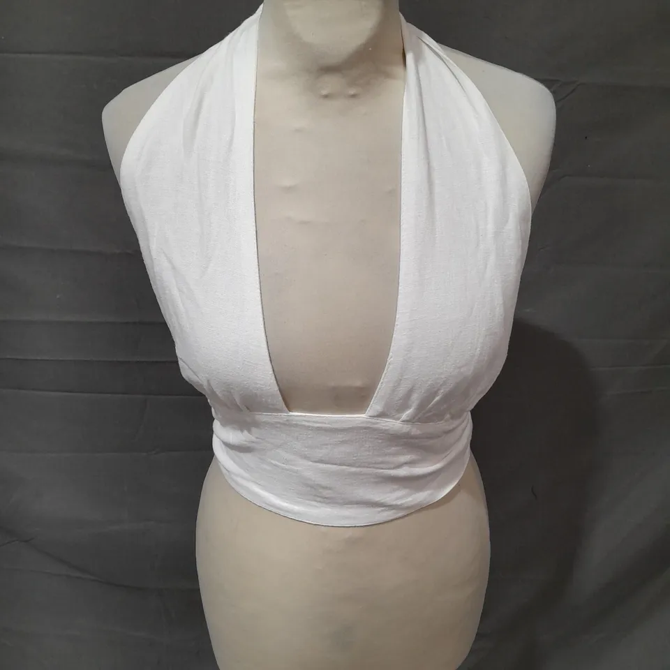 TALA LINEN BLEND MULTIWAY CROP TOP IN WHITE SIZE M