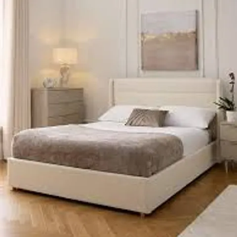 BOXED GABRIEL KING SIZE FABRIC WINGED BED FRAME - IVORY (2 BOXES)
