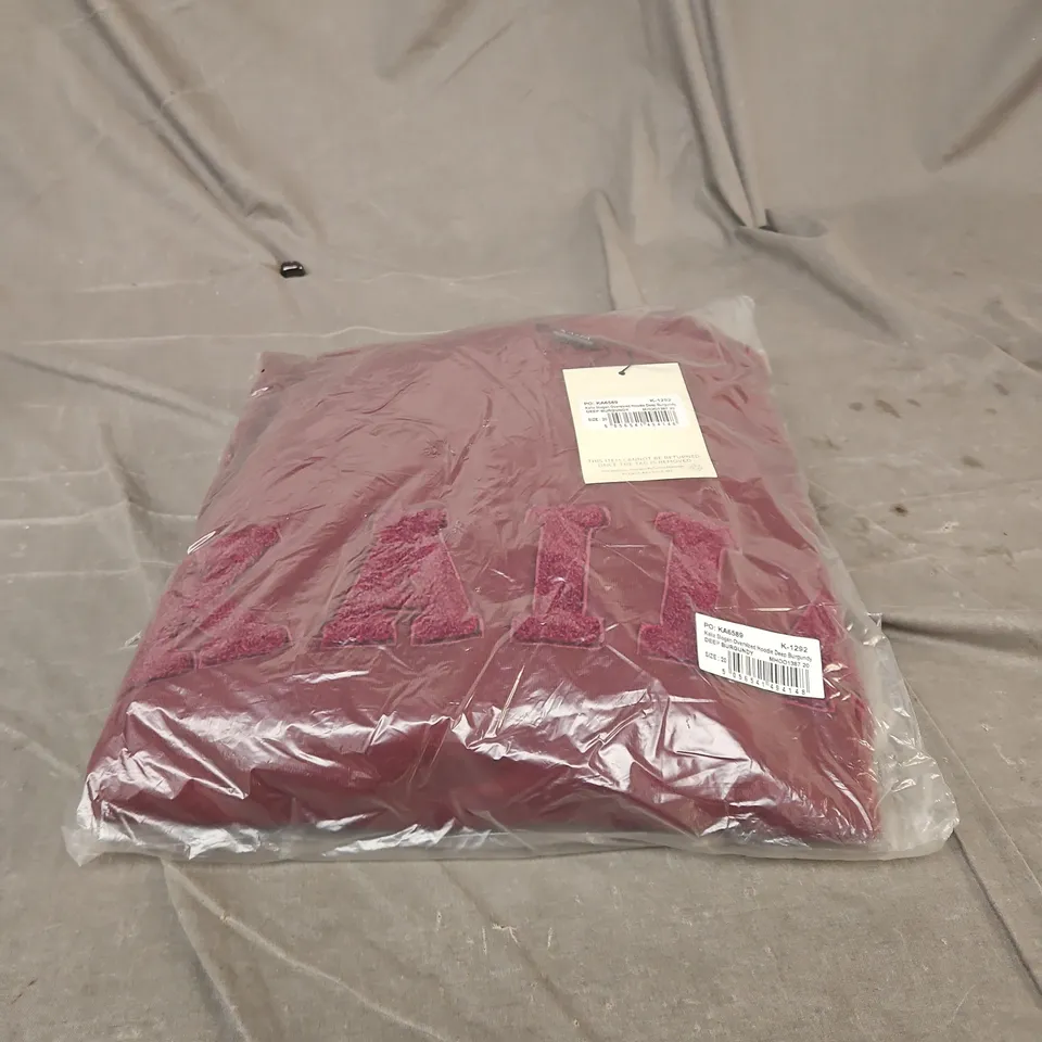 KALIA SLOGAN OVERSIZED HOODIE – DEEP BURGUNDY, UK 20