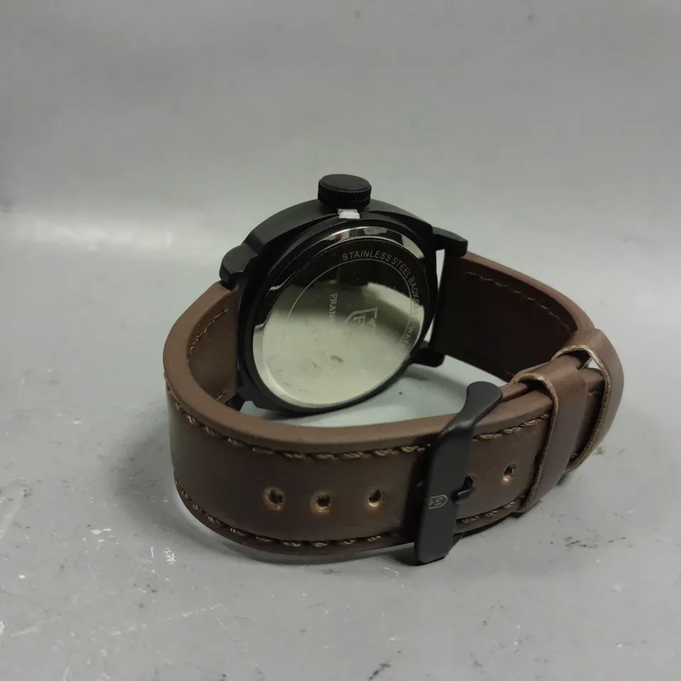 BOXED FRANK SCHMIDT LARGE BLACK CASE BLACK FACE WATCH