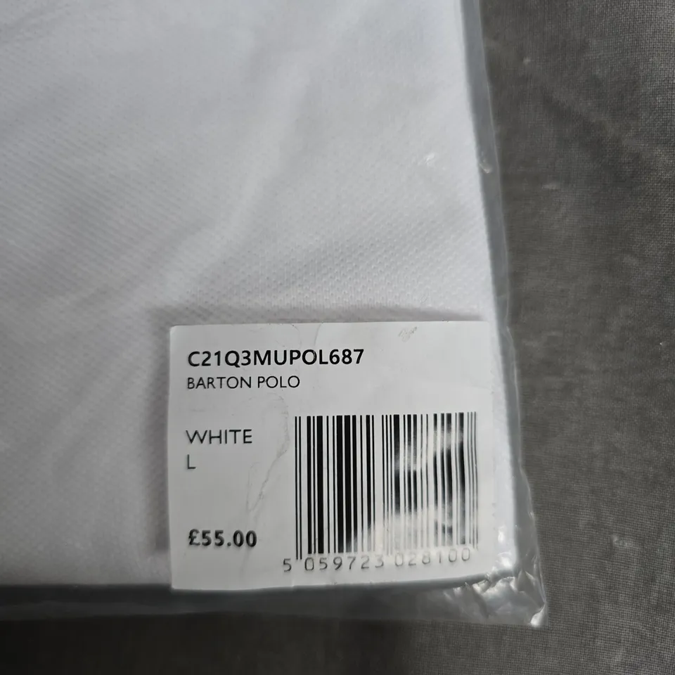 BAGGED PRETTY GREEN BARTON POLO WHITE POLO SHIRT – SIZE L