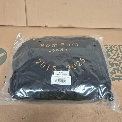 POM POM LONDON CITY BAG – BLACK OSTRICH EFFECT