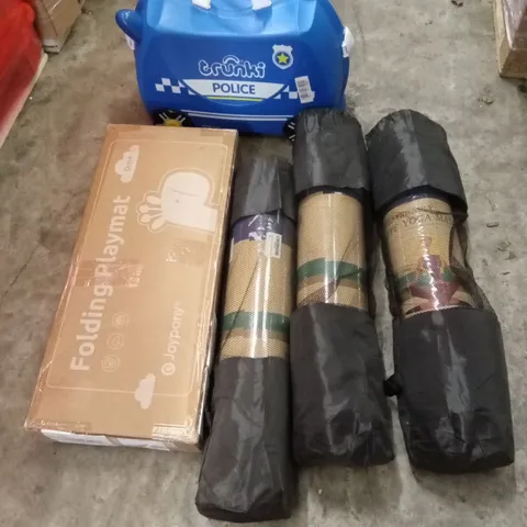 PALLET OF ASSORTED HOUSEHOLD GOODS AND PRODUCTS TO INCLUDE; KIDS POLICE TRUNK, FOLDING PLAYMAT, GYM MATS ETC
