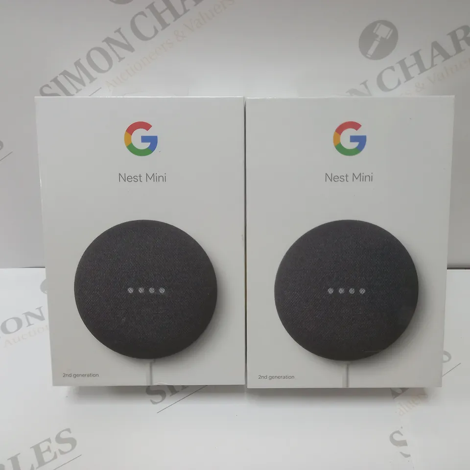 2 BRAND NEW BOXED GOOGLE NEST MINI (2ND GEN) WITH GOOGLE ASSISTANT - CHARCOAL