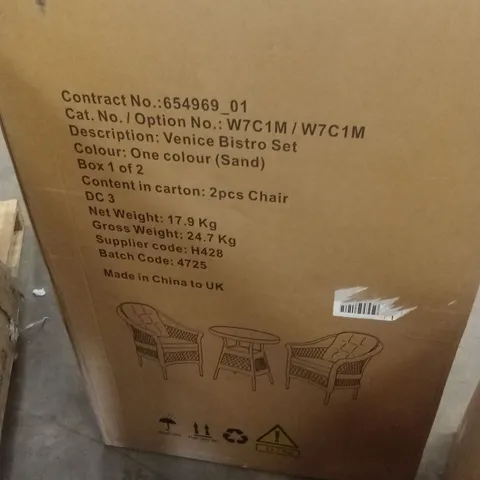 BOXED SET OF 2 VENICE BISTRO GARDEN CHAIRS - SAND // CHAIRS ONLY (1 BOX)