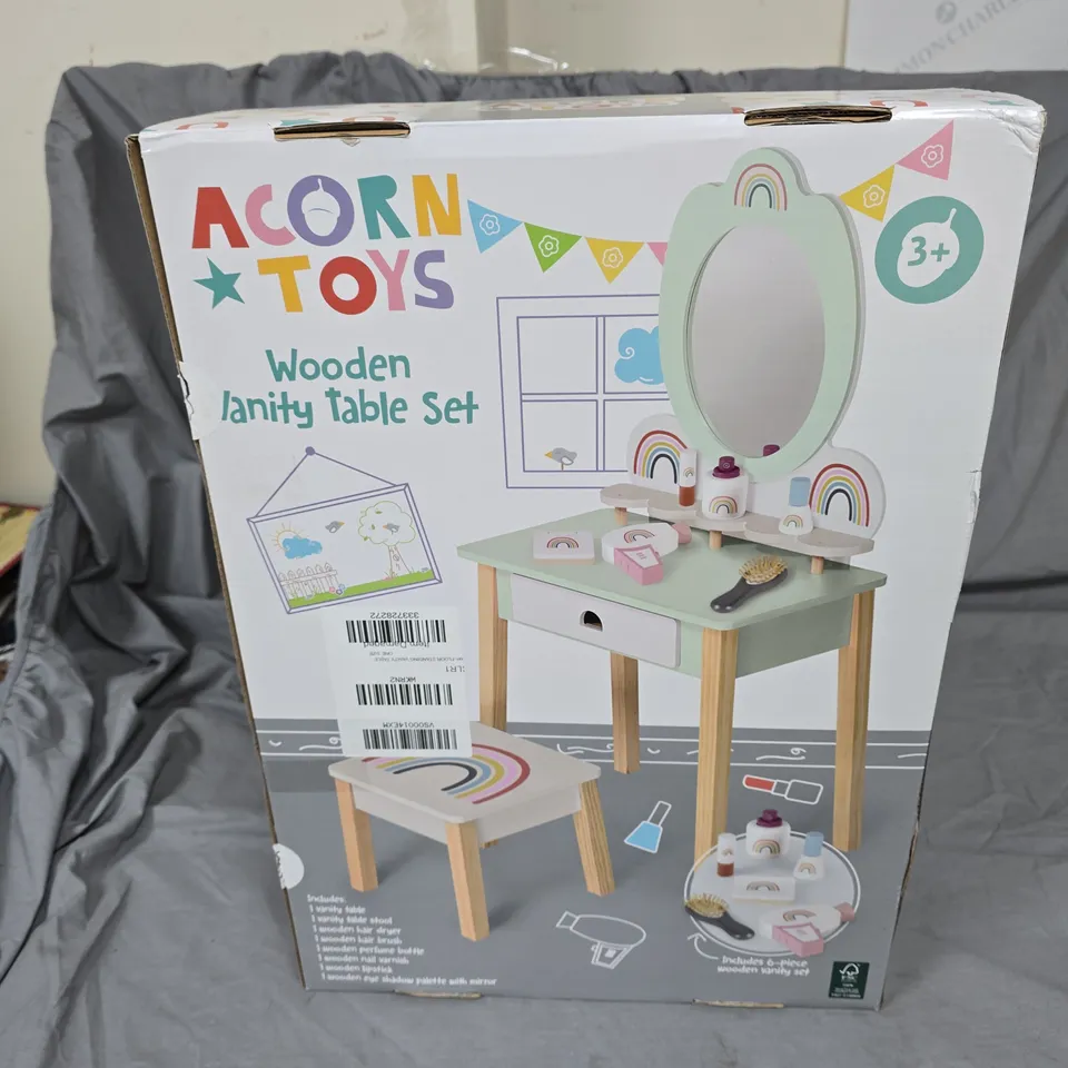 ACORN TOYS WOODEN VANITY TABLE SET WITH MIRROR – BOXED (3+)