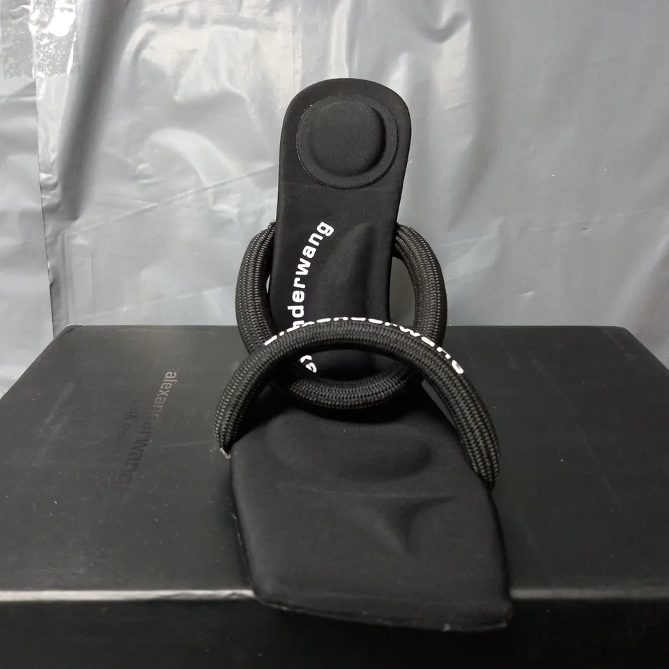 BOXED PAIR OF ALEXANDER WANG SQUARE OPEN TOE HEELS IN BLACK - SIZE 39