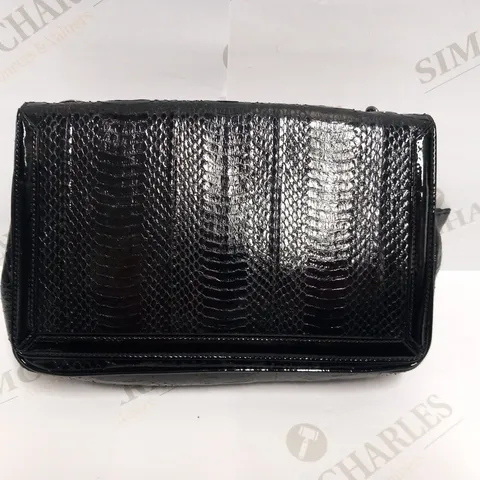 CHRISTIAN LOUBOUTIN BLACK SNAKESKIN EFFECT CLUTCH BAG WITH SPIKE HANDLE