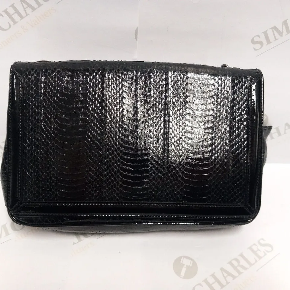 CHRISTIAN LOUBOUTIN BLACK SNAKESKIN EFFECT CLUTCH BAG WITH SPIKE HANDLE
