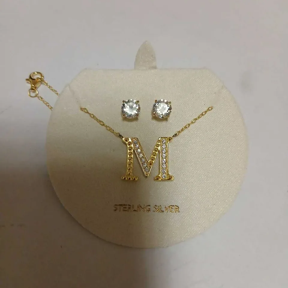 DIAMONIQUE 1.9CT TW INITIAL PENDANT & EARRING SET IN BAUBLE STERLING SILVER 