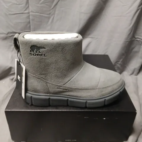 BOXED SOREL EXPLORER III SLIP-ON WP BOOTS – WOMEN'S, GREY SUEDE, UK 6.5