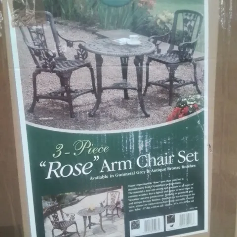 BOXED 3-PIECE GARDEN ROSE ARM CHAIR SET